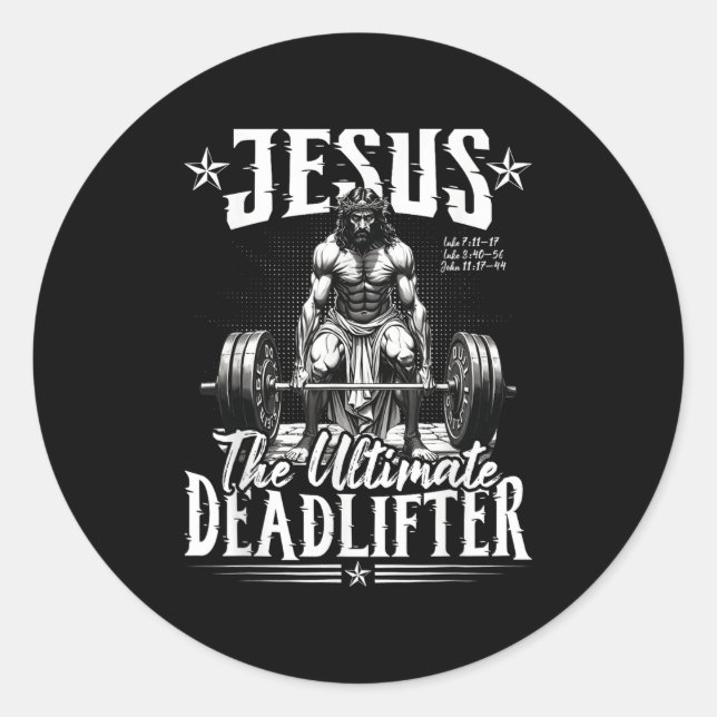 Sticker Rond Jésus L'Ultime Deadlifter Jésus DeadLevant Ch (Devant)
