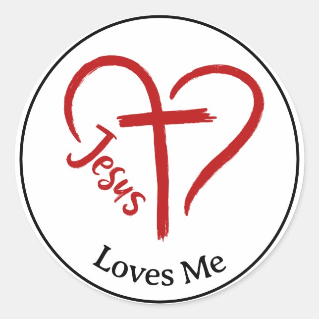 Sticker Rond Jésus m'aime coeur et croix (Devant)