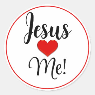 Sticker Rond Jésus M'aime Coeur Rouge