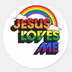 Sticker Rond Jésus M'Aime Gay Rainbow Gay pride Drapeau Et Quee