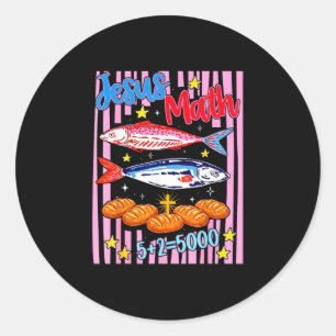Sticker Rond Jésus maths 2 poissons 5 pains nourrit les 5000 bi