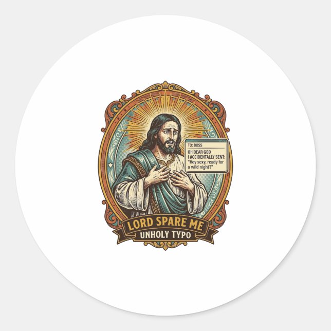 Sticker Rond Jésus Mauvaise Message Autocorrect Patron Embarras (Devant)