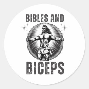 Sticker Rond Jésus musculation Fitness Bibles et biceps drôle