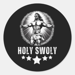 Sticker Rond Jésus musculation Fitness Saint Swoly Drôle Gym 1