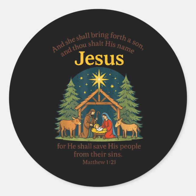 Sticker Rond Jesus Nativity Christian Christmas Bible Pjs Toddl (Devant)