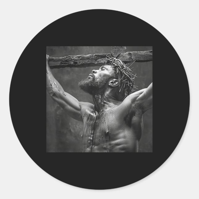 Sticker Rond Jésus Noir, Christianisme, Église, Christ, Jésus (Devant)