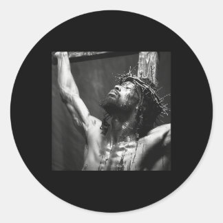 Sticker Rond Jésus Noir, Christianisme, Église, Christ, Jésus 0