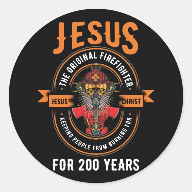 Sticker Rond Jesus Original Firefighter Faith Cross Christian (Devant)