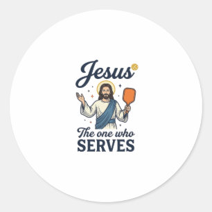 Sticker Rond Jesus Pickleball Celui Qui Sert Chemise