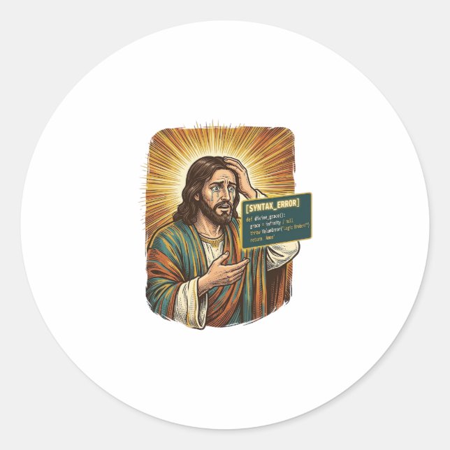 Sticker Rond Jésus pleurant Erreur de syntaxe Codage Programmeu (Devant)