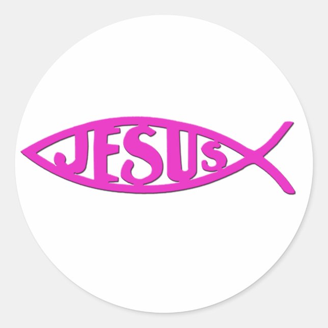Sticker Rond Jésus Poisson (Stickers Rose) (Devant)