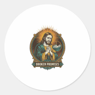 Sticker Rond Jésus Puce Cassée Coincée Dans Un Bol De Trempette
