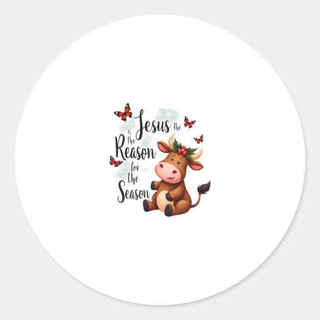 Sticker Rond Jesus Reason for The Season Cow Christmas Christia (Devant)