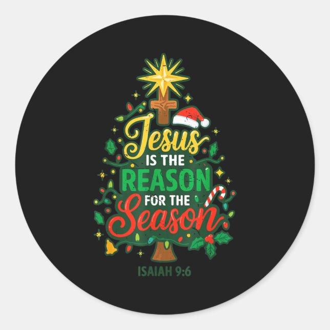 Sticker Rond Jesus Reason Season Christian Christmas Family Pjs (Devant)