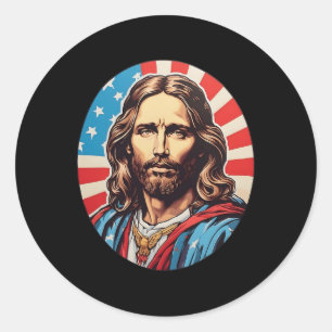 Sticker Rond Jésus républicain – Pop Art audacieux avec drapeau