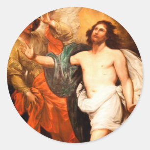 Sticker Rond Jésus ressuscité avec Ange