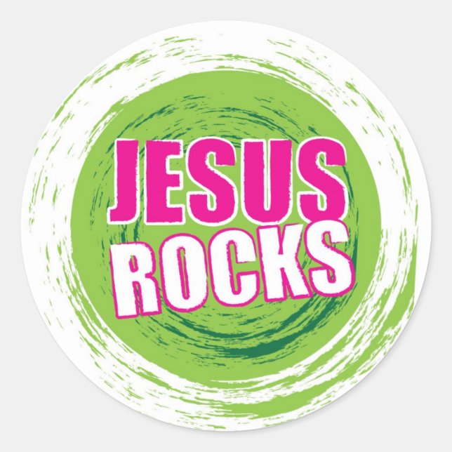 Sticker Rond Jesus Rocks 3 Vert (Devant)