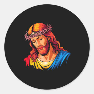 Sticker Rond Jésus Rtrait Art Chrétien Religieux 