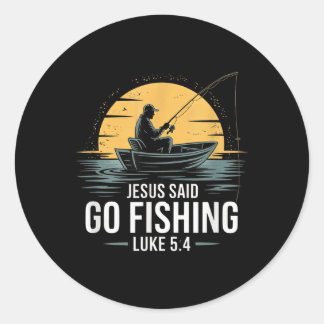 Sticker Rond Jesus Said Go Fishing Christian Fisherman Bible Ve