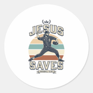 Sticker Rond Jesus Sauve Baseball Vintage Dessin Vectoriel Chré