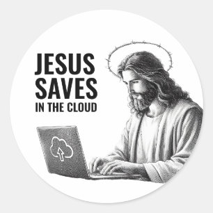 Sticker Rond Jésus Sauve dans le Nuage - Blagues Drôles sur Jés