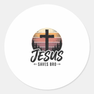 Sticker Rond Jesus Sauve Frère Vintage Chemise Croix Chrétienne