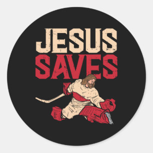 Sticker Rond Jesus Sauve Gardien de but de hockey sur glace Spo