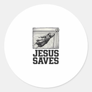 Sticker Rond Jesus Sauve Gardien de Football T-Shirt Gravure Vi