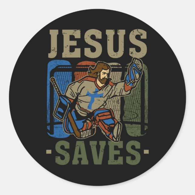 Sticker Rond Jésus Sauve Hockey sur glace Goalie Sport Religieu (Devant)