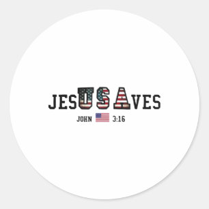 Sticker Rond Jésus Sauve Jésus Sauve Drapeau Américain Usa Patr