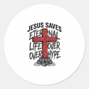 Sticker Rond Jésus Sauve Vintage Croix Christian Streetwear Shi