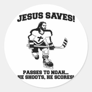 Sticker Rond Jesus Saves Hockey t-shirt drôle