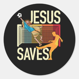 Sticker Rond Jésus Saves I Christian Faith I Jesus Soccer Goalk