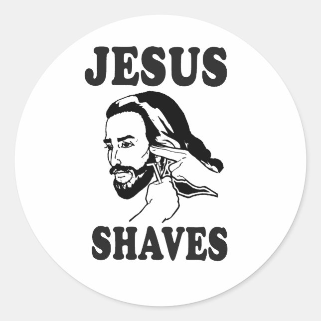 STICKER ROND JÉSUS SE RASE (Devant)