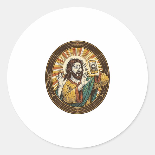 Sticker Rond Jesus Selfie Accidentel de la Caméra Frontale Doub (Devant)