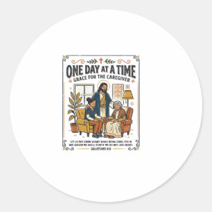 Sticker Rond Jésus Soignant Parents Âgés Graphique Tee Christi