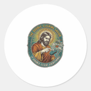 Sticker Rond Jésus Souris Double Clic Cassée Bureau IT Tech