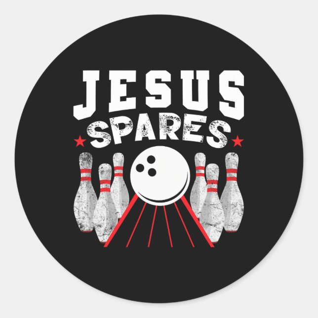 Sticker Rond Jesus Spares Funny Christian Bowling (Devant)