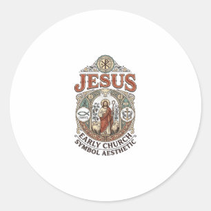 Sticker Rond Jésus Symbole de l'Église primitive Esthétique Jés