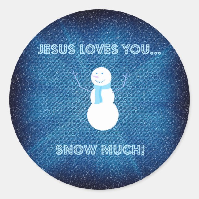 Sticker Rond Jésus T'Aime Beaucoup De Neige ! Christian Snowman (Devant)