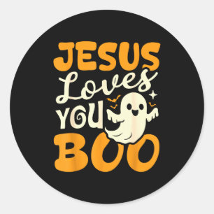 Sticker Rond Jésus t'aime Boo Christian Halloween Fantôme Drôle