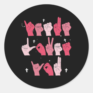Sticker Rond Jesus T'aime Signe Langue des Signes Chrétien Sain