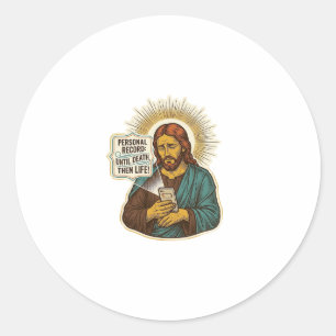 Sticker Rond Jésus Téléphone Mort Pas De Musique Humour De Gym 