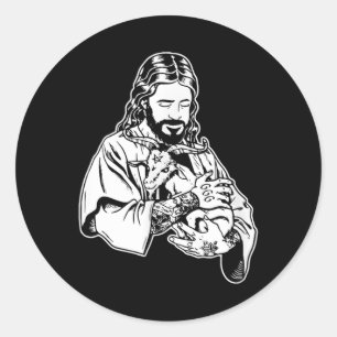 Sticker Rond Jésus tenant la chèvre Baphomet Occulte Tatouage s