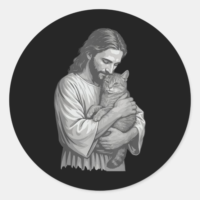 Sticker Rond Jésus tenant un chat (Devant)