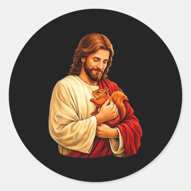 Sticker Rond Jésus tenant un écureuil chrétien  (Devant)