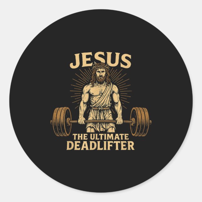 Sticker Rond Jesus The Deadlifter Christian Fitness  (Devant)