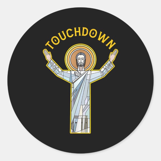 Sticker Rond Jesus Touchdown Fun Christian Faith Saying Meme Ch (Devant)