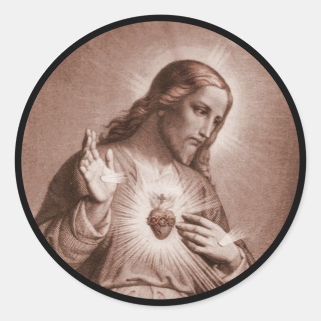 Sticker Rond Jésus Touche Son Coeur (Devant)