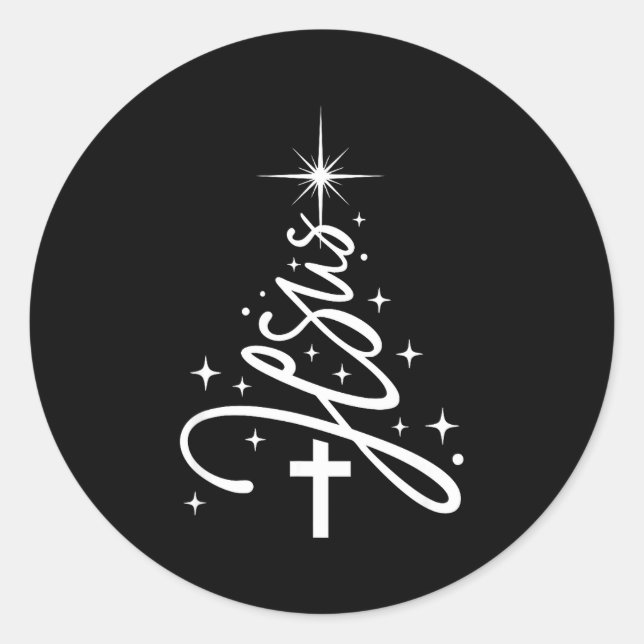 Sticker Rond Jesus Tree Christian Christmas Faith Snowflakes Cr (Devant)